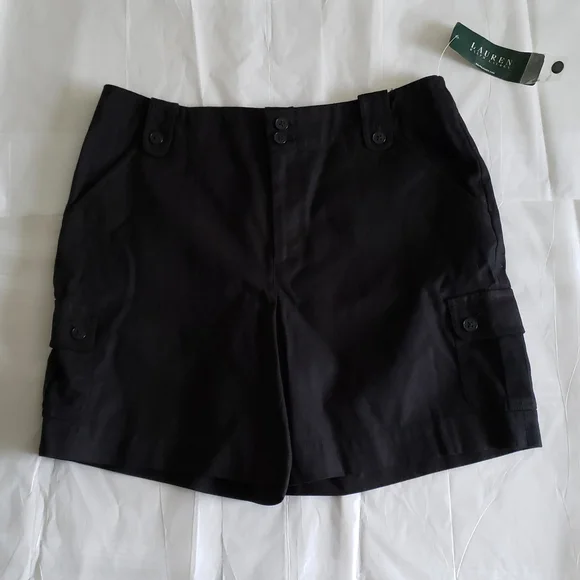 Lauren Ralph Lauren NEW 6-pocket Women's Shorts Linen Cotton NWT BLACK - Picture 1 of 14